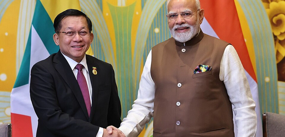 cc India Prime Minister's Office, modifeid, PM in a Bilateral Meeting with Mr. Min Aung Hlaing, Senior General of the Republic of the Union of Myanmar in Tianjin, China on August 31, 2025. - https://commons.wikimedia.org/wiki/File:PM_Modi_meeting_Min_Aun_Hlaing_at_Tianjin_(2025).jpg