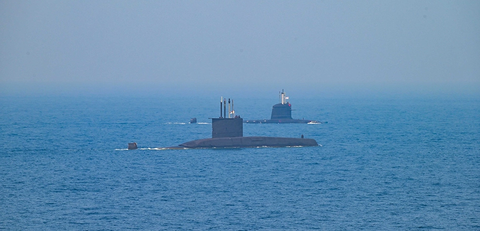 cc Government of India, modified, https://commons.wikimedia.org/wiki/File:TROPEX-2025_Indian_Navy_Submarines.jpg