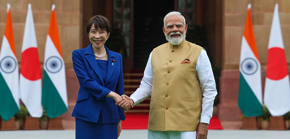 cc India Prime Minister's Office; PM holds bilateral talks with Japanese Prime Minister Ms. Sanae Takaichi at Hyderabad House, in New Delhi on July 02, 2026., modified - https://commons.wikimedia.org/wiki/File:Prime_Minister_of_Bharat,_Shri_Narendra_Damodardas_Modi_with_the_Prime_Minister_of_Japan,_Ms._Sanae_Takaichi.jpg